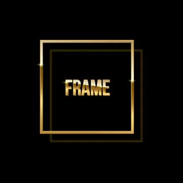 Golden square frame with shadow isolated on black background. Vector design Stock Illustration