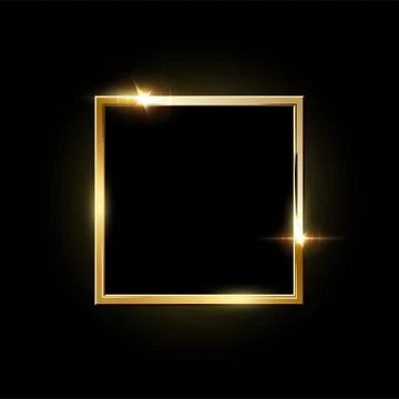 Golden square frame with shadow isolated on black background. Vector design Stock Illustration