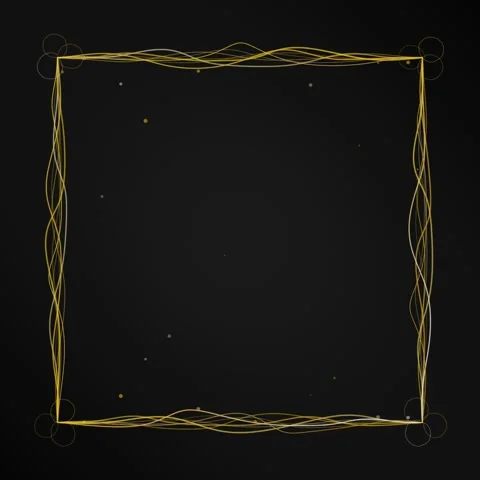 Golden Square Frame with Swirling Lines and Particles on Dark Background Stock Footage 346283406