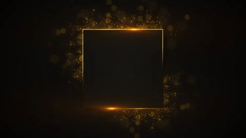 Golden square particle frame background dark luxury center, glowing border, spar Stock Footage 340471923