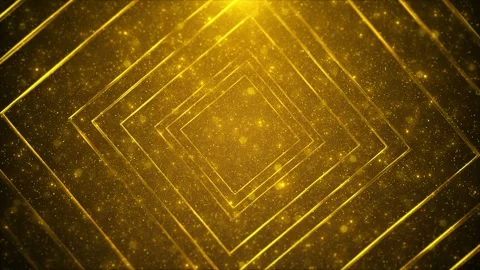 Golden square particle tunnel background glowing frames, sparkling depth, and Stock Footage 340084440