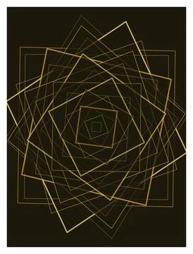 Golden square spiral pattern isolated on dark brown background graphic design Stock Illustration
