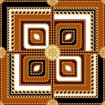 Golden squared chains seamless pattern. Fashion luxury jewelry scarf pattern for Stock Illustration
