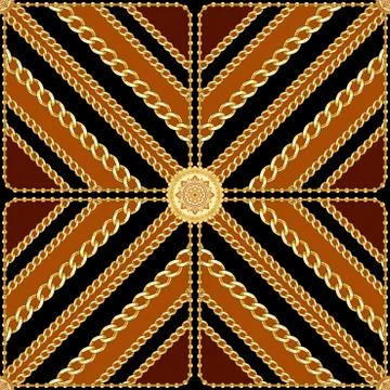 Golden squared chains seamless pattern on brown and black background. Fashion lu Stock Illustration