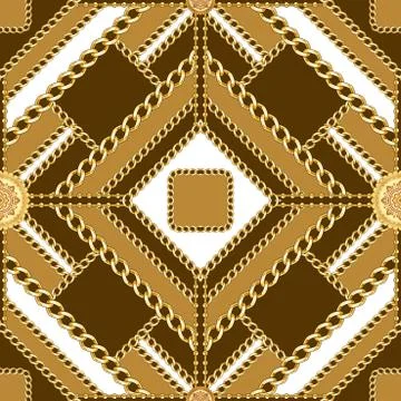 Golden squared chains seamless pattern with light brown and white  background. F Stock Illustration