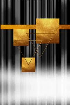 Golden squares and triangular frames on a black background 스톡 일러스트