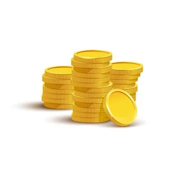Golden stack of blank coins isolated on white background. Vector illustration. 스톡 일러스트