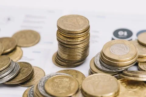 Golden stack coins infographic template Stock Photos
