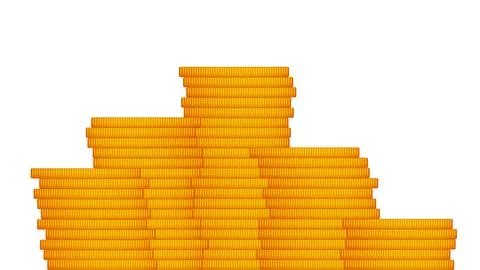 Golden stack of coins isolated on white. Cartoon style. Side view. Big jackpot Stock Illustration
