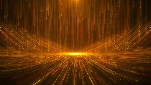 Golden stage light rays background sweeping curves, vertical lines, and sparklin Stock Footage 340417381