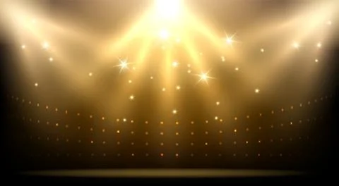 Golden stage with rays of spotlights background Stock Illustration