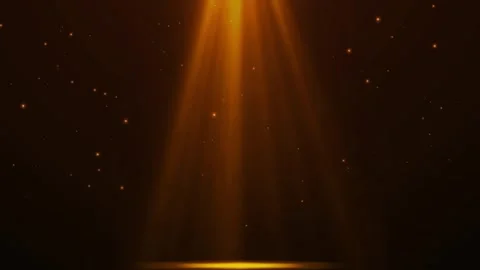 Golden stage spotlight with floating dust particles. Bright yellow light beam Video stock 339394008