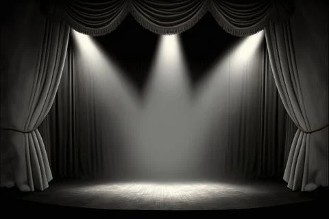 Golden stage view with a loop light and gray curtains 스톡 일러스트