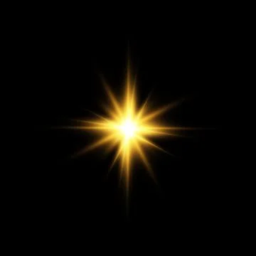 Golden star, on a black background, the effect of glow and rays of light 스톡 일러스트