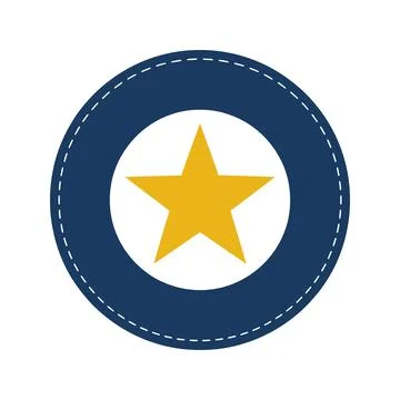 Golden star centered in circle with dashed border for emblem design Stock Illustration