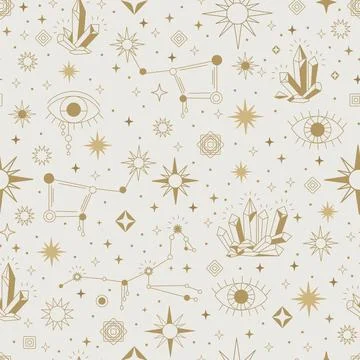 Golden star constellations seamless pattern vector Illustrazione stock