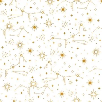 Golden star constellations seamless pattern Stock Illustration