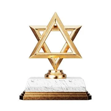 Golden Star of David in Shape of Trophy. 3d Rendering Illustrazione stock