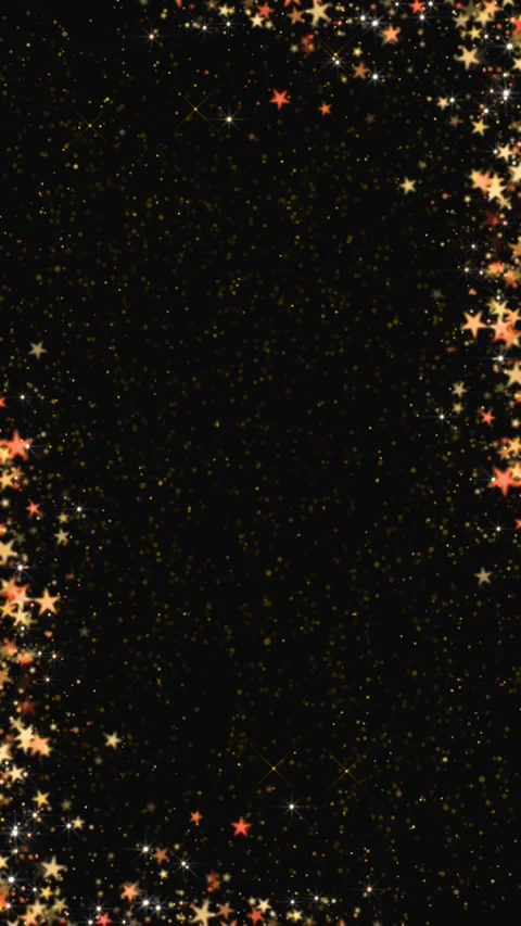 Golden star glitter border background sparkling particles, black copy space, fes Stock Footage 340575031