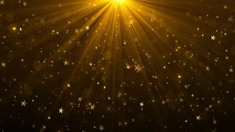 Golden star light rays background bright top glow, floating star shapes, warm bo Stock Footage 340474077