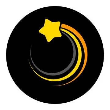 Golden star logo vector icon design on dark background. Technology circle log Stock Illustration