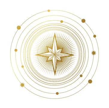Golden star with rays and orbits, mystical celestial symbol of astrology, z.. Stock Illustration