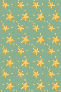 Golden Star Repeat Pattern on Green Background Stock Illustration