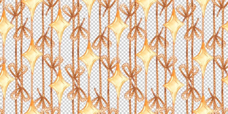 Golden star rope pattern with bow watercolor simple Stock Illustration