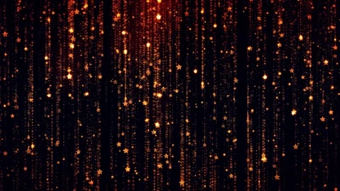 Golden star shaped Particles falling on a black background loop Stock Footage 100145713