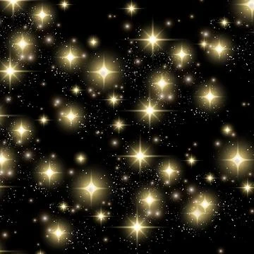 Golden star shine effects, flash lights with sparkles and glow rays isolate.. Stock Illustration