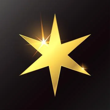Golden star with six rays and glare of light Illustrazione stock
