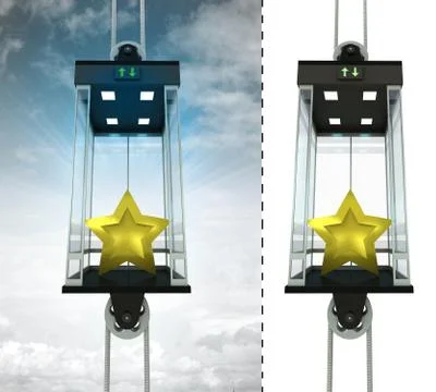 Golden star in sky elevator concept also isolated one illustration Stock Illustration