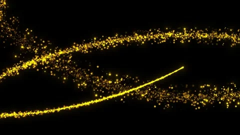 Golden star trail background sparkling curved path, glowing dust, black empty sp Stock Footage 340402367