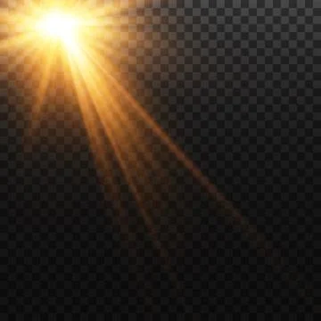 Golden star, on a transparent background, the effect of glow and rays of light 스톡 일러스트