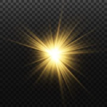 Golden star, on a transparent background, the effect of glow and rays of light 스톡 일러스트