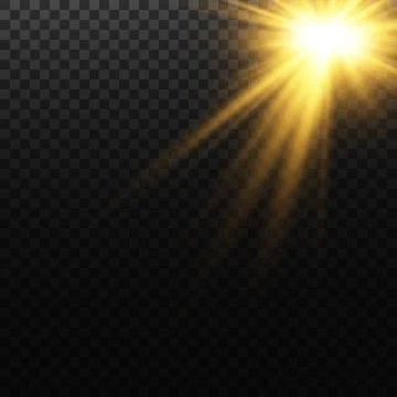 Golden star, on a transparent background, the effect of glow and rays of light Stockillustratie