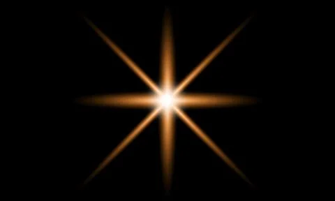 Golden starburst light effect with glowing rays on a black background Stock Illustration