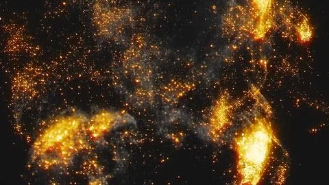 Golden stardust particles floating in dark space during cosmic night Stock Illustration