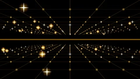 Golden starry grid motion background: abstract digital perspective loop Video stock 345181359