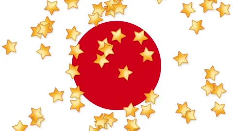 Golden Stars Falling Over Red Circle and White Background Animation Stock Footage 344832132