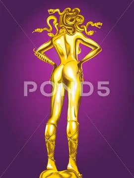Golden statue of Medusa Stock Illustration