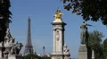 Golden Statues Alexander III Bridge Pont, Paris Skyline Eiffel Tower Silhouette HD Footage