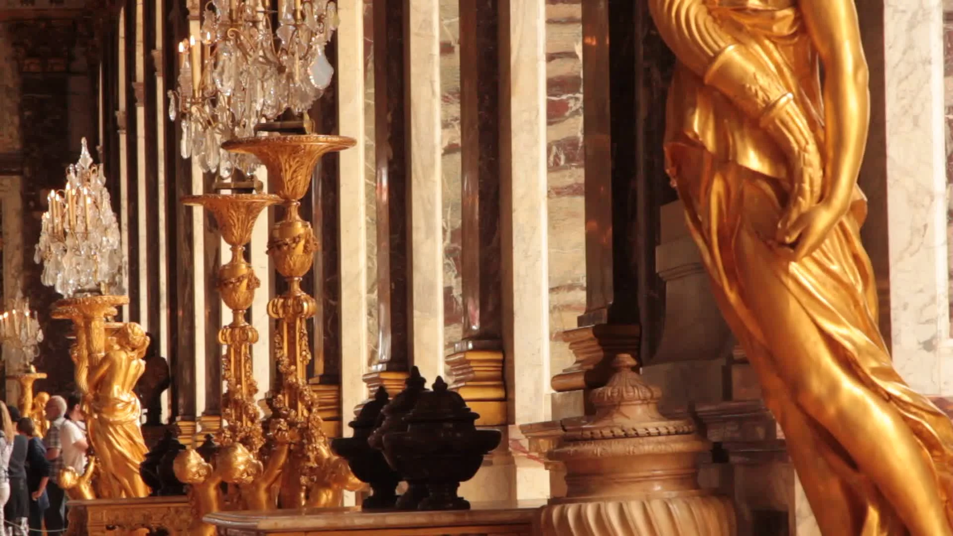 Golden Statues In Hall Of Mirrors Palace Of Versailles Hd C