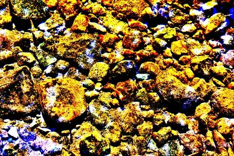 Golden stone pebbles riverbed posterized graphic texture background Stock Illustration