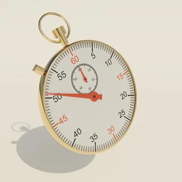 A golden stopwatch hovering over flat surface Stock Illustration