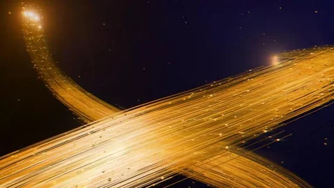 Golden Stream Flow Particle Logo Reveal with Glowing Fiber Optic Energy Trail Stock Footage 340866753