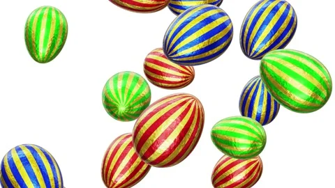 Golden stripes Easter eggs falling from the top looping 3D animation with alpha Video stock 219933026