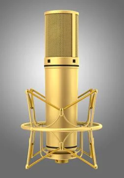 Golden studio microphone isolated on gray background Stock Illustration