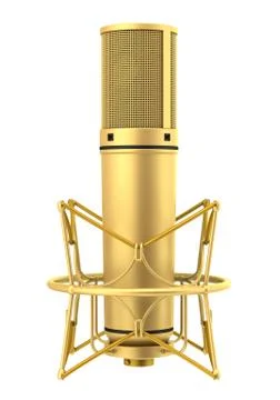 Golden studio microphone isolated on white background Stock Illustration