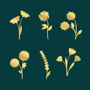 Golden stylized floral elements set on dark teal background 스톡 일러스트
